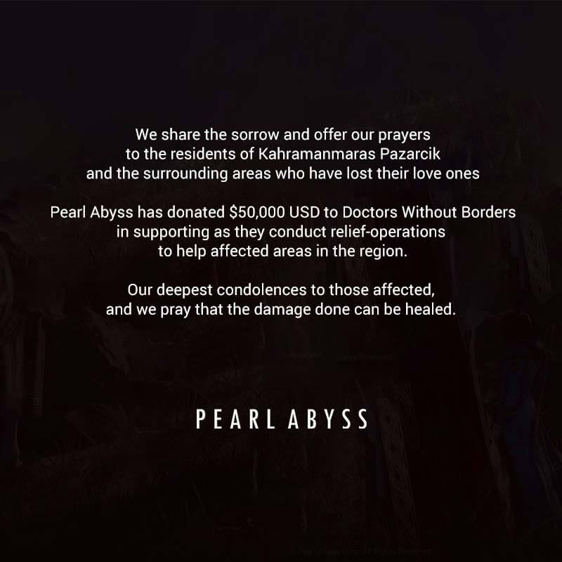 Pearl Abyss Donated 50000 Dollar USD to EarthQuake in Turkey